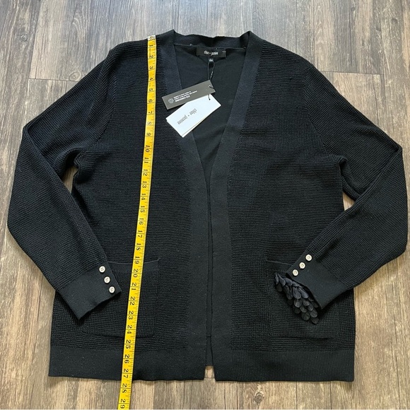 NWT Chloe +Jasmine Long Sleeve V Neck Open Front Pocketed Black Knit Cardigan L - Picture 11 of 13